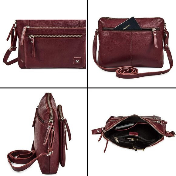 Women Burgundy Imported Leather Polyester Crossbody Sling Shoulder Crossover Bag - Picture 6 of 7